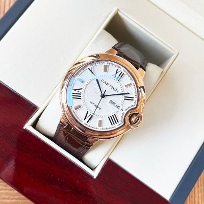 Cartier 316L Steel Case 44*12MM Cowhide Leather/Steel Bracelet Business Men Black Watch